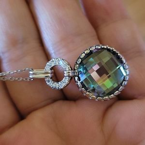Round Multi Colored Gemstone .925 Sterling Silver Pendant Chain Necklace
